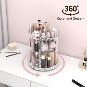 Factory Hot Sale Modern Square Diamond Cosmetic Storage Display Case Transparent 360 Rotating Acrylic <b>Makeup</b> Organizer - Product Image 4