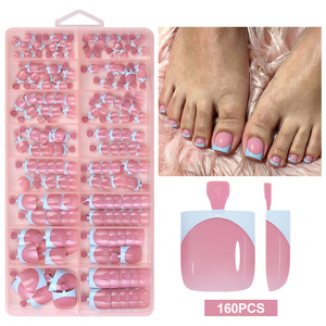 160 faux ongles de pieds français à couverture complète, kit d'extension pour salon de pédicure - Product Image 3