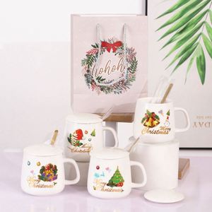 Christmas Santa Cartoon Ceramic Mug Coffee Cup <b>Gift</b> <b>Set</b> With Wood Lid Capacity Santa Claus Elk Design New Decorations - Product Image 5