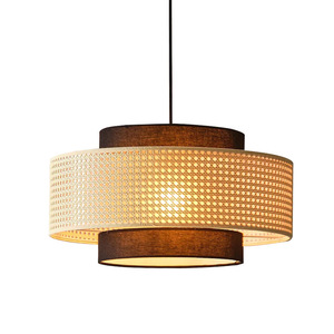Lustre rond en rotin de style japonais, luminaire suspendu LED E27 pour salle à thé, salle à manger, salon - Product Image 5