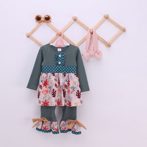 루오카 OEM 긴팔 녹색 물방울 무늬 꽃무늬 아기 여자아이 롬퍼 - Product Image 3