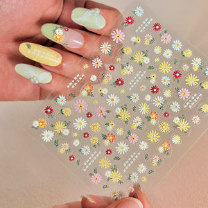 Pegatinas de <span class=keywords><strong>Uñas</strong></span> con Bordado de Flores de Margarita 5D, Calcomanías de <span class=keywords><strong>Uñas</strong></span> con Hojas Florales de Margarita, Decoración Autoadhesiva para Manicura - Product Image 1