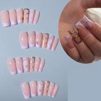 Uñas postizas francesas con punta, color nude burdeos, largas, estilo ataúd, a presión, rojo vino, ombré, línea dorada, cuentas doradas, leopardo, hechas a mano
