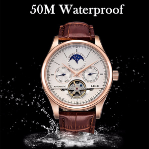 Orologi da <span class=keywords><strong>Uomo</strong></span> LIGE LG6826 <span class=keywords><strong>Orologio</strong></span> Meccanico Automatico Tourbillon in <span class=keywords><strong>Pelle</strong></span> Marrone Casual da Lavoro con Confezione Regalo - Product Image 2