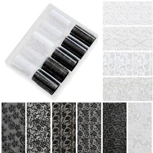 10 Rouleaux de Films de Transfert pour Ongles en Dentelle Noire et Blanche, Motifs Floraux Vintage, Autocollants de Transfert pour Nail Art, Films de Transfert DIY en Dentelle Creuse pour Ongles - Product Image 2