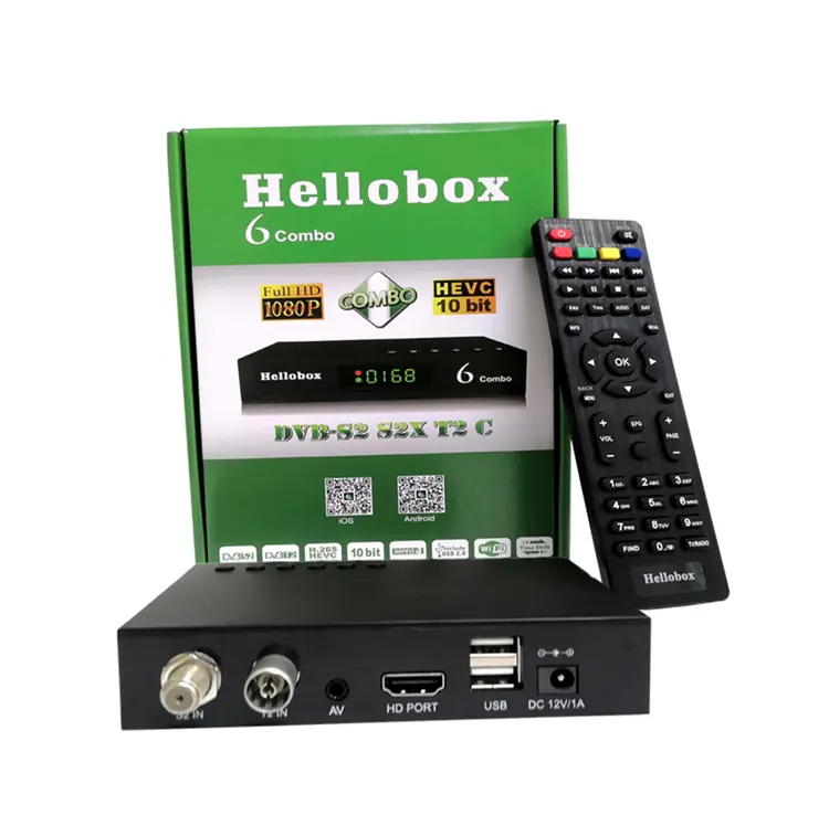 2022 Hellobox 6 combo H.265 DVB-S2X DVB-T2/C Auto Biss Powervu Cline Scam+ free Satellite Receiver IPTV Set top box