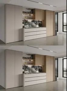 Étagère en bois Bibliothèque murale intégrée Personnalisable Salon Bibliothèque Panneau stratifié Cave à vin Meubles de salon Affichage - Product Image 4