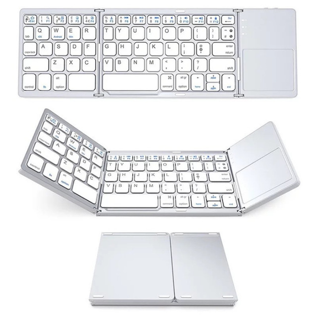 OEM B033 Triple Folding Rechargeable Mobile Ultra Slim Touchpad Portable Foldable Mini BT Wireless Keyboard With Touch Pad