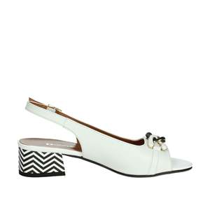 Donna Serena Women's Heeled <b>Sandal</b> White With Chevron Heel And Buckle Strap - Product Image 4
