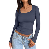 Camisetas de Manga Larga para Mujer, Estilo Trendy Queen, Tallas XS-XL, Cuello Cuadrado, Tops Cortos, Básicas para Salir, Ropa de Invierno Y2K