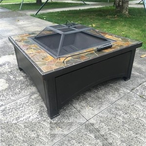 36-Inch Outdoor Square <b>Fire</b> Pit <b>Table</b> with Slate <b>Top</b> Steel Construction Backyard Patio Garden Wood Burning Stove Spark Screen - Product Image 1
