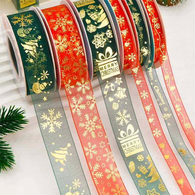 Rolo de seda para decoração de árvore de natal, folha de papel para presente, 1cm, 2,5cm, 1 polegada, 3/8 polegadas, 20Y, artesanato com fitas de cetim, rolo de seda para organza