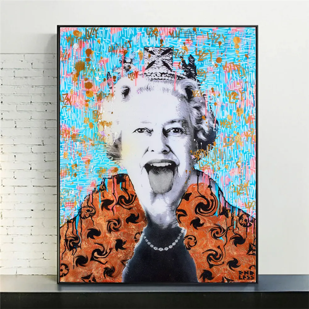 英国英国の女王の高級ポスターとプリントかわいいポップアートキャンバス絵画リビングルームの家の装飾のための壁のプリント