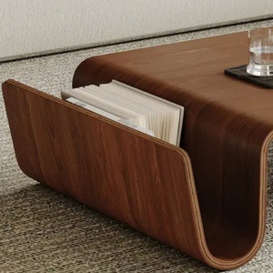 โต๊ะกาแฟไม้สไตล์ร่วมสมัยพร้อมวีเนียร์ไม้โค้ง ดีไซน์เฟอร์นิเจอร์ห้องนั่งเล่นที่มีเอกลักษณ์พร้อมที่เก็บของสำหรับใช้ในบ้าน - Product Image 6