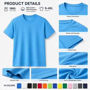 Custom Logo 180G <b>Men</b> Women T-<b>Shirt</b> 55% Cotton 45% Polyester Soft Breathable Wholesale Premium Blank Tee S-4XL 14 Colors - Product Image 4