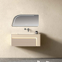 Meuble-lavabo mural de salle de bain de luxe moderne rustique écologique en acier inoxydable personnalisable avec miroir LED et lavabo, garantie 2 ans pour hôtels