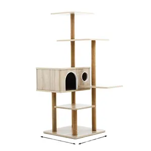 Beige Climbing Cat Scratcher คอนโดไม้บ้านแมวหลายชั้น