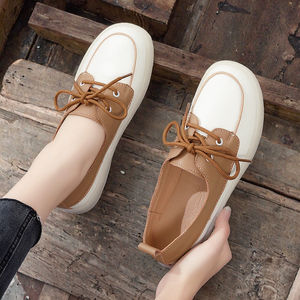 Mocasines Planos de Cuero Genuino Estilo Retro para Mujer, Tendencia de Moda Primavera Otoño, Nuevos con Suela Gruesa, Punta Redonda, Correa en T, Sin Cordones - Product Image 2