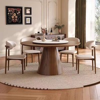 Luxuriöses Modernes Rundes Massivholz-Marmor-Esstisch-Set mit Stühlen, für 4, 6, 8 Personen, Drehbare Restaurant-Möbel-Designs
