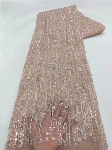 NI.AI yeni tasarım küçük çiçek örgü renkli boncuklu Net dantel işlemeli payetler dantel kumaş inciler ile giyim elbise için - Product Image 4