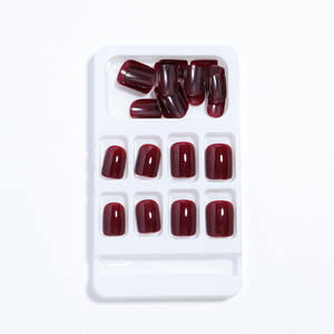 Faux ongles en résine à presser, couleur unie, courts, rouge du Nouvel An, couvrant entièrement, imperméables, amovibles, pour la décoration des ongles en DIY, pas cher - Product Image 5