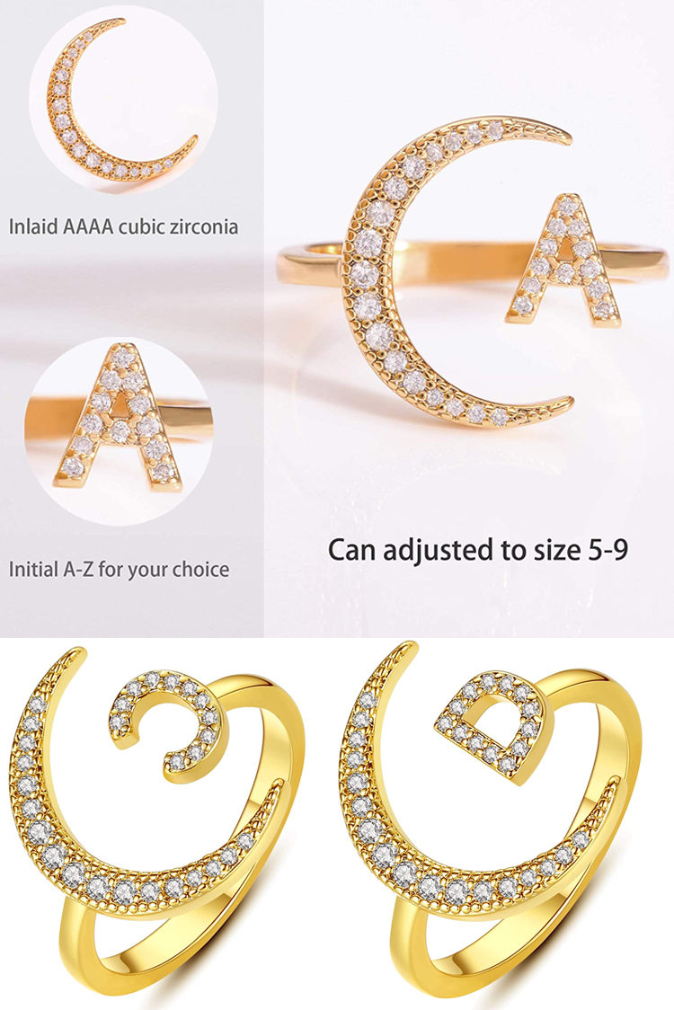 de dedo aberto anel de dedo aberto jóias femininas jóias cubic aço de aço inoxidável 14k 18k 18k lunas de ouro e anel ajustável em estrela