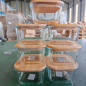 Thân Thiện Với Môi Thực Phẩm Thủy Tinh Container Với Nắp Tre Kính Hộp Ăn Trưa Lò Microwave Ăn Trưa Container Bộ - Product Image 1
