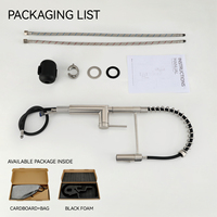 Robinet de cuisine flexible en acier inoxydable 304 nickel brossé avec jet cascade et pulvérisation laminar, mitigeur eau chaude et froide
