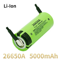 Baterai Li Ion 26650 Kapasitas Tinggi 5000mAh Isi Ulang 3.7V 26650A 5000mAh 3.7V Baterai Lithium untuk Senter LED