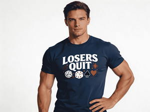 T-shirt casual in jersey traspirante 100% cotone con stampa grafica meme 'Vintage Losers Quit Gambling' a maniche corte per la moda - Product Image 6