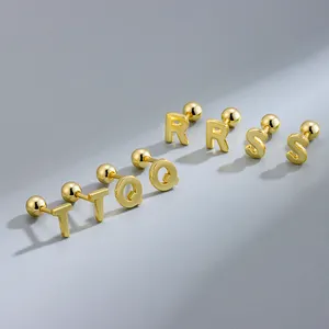 Großhandel Initial Sterling Silber Ohr stecker Alphabet Letter Screw Back Ohrringe mit Twist Pin für Frauen