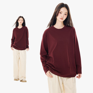 <span class=keywords><strong>Camiseta</strong></span> <span class=keywords><strong>de</strong></span> manga larga para <span class=keywords><strong>mujer</strong></span>, nueva colección otoño 2026, informal, <span class=keywords><strong>de</strong></span> algodón peinado grueso, sin arrugas, corte holgado, color liso. - Product Image 2