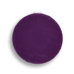 Purple Velvet Fabric Dual Side Foldable Custom Logo Compact Mirror Cosmetic Pocket Mirror