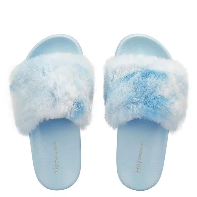 Most Popular Oem Customization Logo Indoor Shoes Slides Flip Flops Soft Warm Pink Fur Slipper Womens Slippers