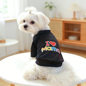 I Love Mama Pet <b>T</b>-Shirt For Small Dogs <b>Cats</b> White Black Polyester Four Seasons Wear - Product Image 3