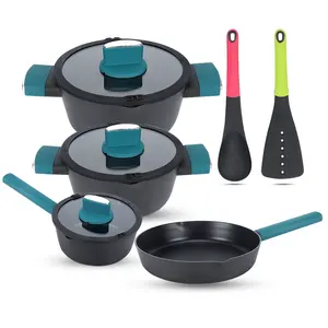 New Arrival nhôm không dính Cookware sets Temper Glass Nắp Cookware Set cảm ứng chất lượng cao nồi Pan Bộ