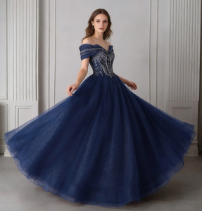 Elegante <span class=keywords><strong>Abito</strong></span> da Quinceañera con Spalle Scoperte, Gonna <span class=keywords><strong>in</strong></span> <span class=keywords><strong>Tulle</strong></span> con Perline, Vestito da Ballo <span class=keywords><strong>Lungo</strong></span> fino al Pavimento - Product Image 2