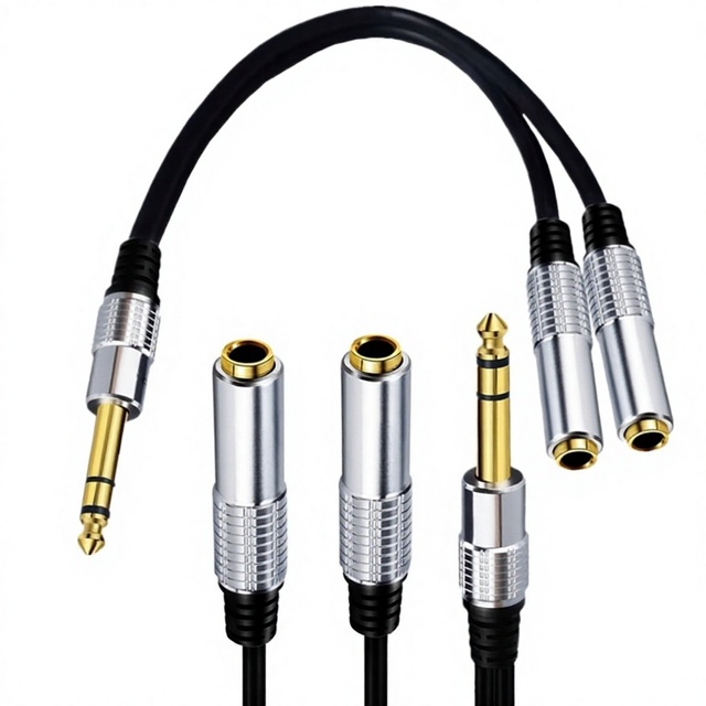 1/4-inch 635mm Copper Conductor Male-to-Female TRS Stereo Splitter Y-Cable Headphone Adapter
