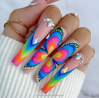 Faux ongles à presser en acrylique, longue tenue, application facile, réutilisables, couvrance totale, style French, finition mate, forme carrée, estampage doré, couleur personnalisable