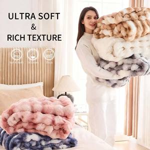 Sang Trọng Bong Bóng Minky Fluffy Mềm Trang Trí Chăn Siêu Thoải Mái Thỏ Giả Lông Ném Chăn Cho Sofa Giường Văn Phòng - Product Image 3