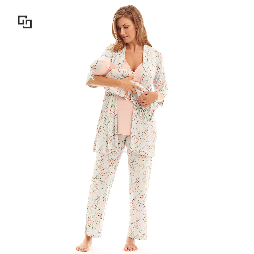 Индивидуальный логотип 5 шт. цветочный принт медсестер одежды для мамы и ребенка, одинаковые мягкий искусственный шелк пижамный комплект