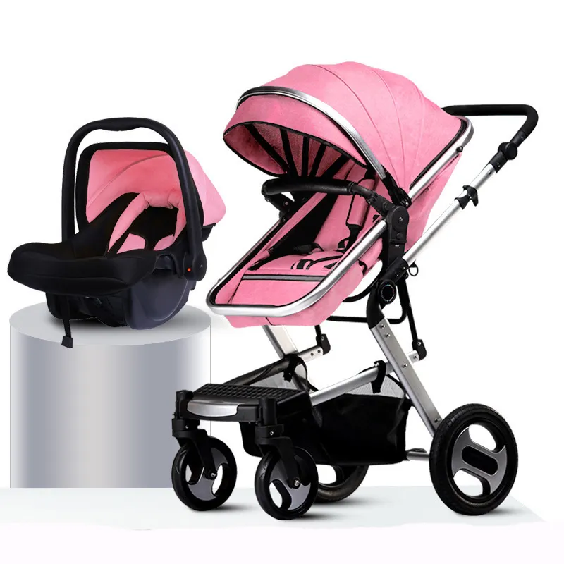 Baby Car Seat And Stroller Hot Luxury 4 Wheels High Landscape New Design Baby Doll Stroller 3 In 1 With Car Seat