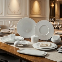 Service de table en céramique ST Fluted White Celadon avec glaçure réactive lisse, 20 pièces, assiettes plates, bols à soupe, pour restaurant, hôtel, passe au four