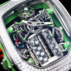 Montre-bracelet pour homme de qualité supérieure, design moteur, lunette argentée, boîtier bordé de diamants Moissanite, mouvement tourbillon, montre de tennis - Product Image 3