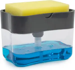 Plastic Dish Soap Dispenser and Sponge Holder for Kitchen Sink with Sponge
