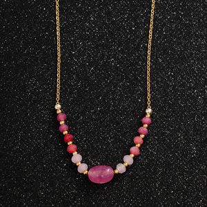 Collier ras du cou tendance 2026 pour femme, perles de pierre naturelle rose jade, en acier inoxydable plaqué or 18K PVD, bijoux de guérison dégradés - Product Image 3