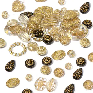 BSD453 New Arrival Acrylic Plastic Lucite Beads Baroque Vintage Gold Painting Beads for DIY Necklace Jewelry Making Accessories