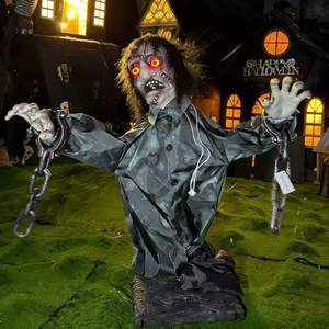 Nouveautés Halloween : <span class=keywords><strong>Zombie</strong></span> demi-corps oscillant avec chaînes en fer, capteur sonore électrique, accessoire de décoration d'ambiance d'horreur, style américain - Product Image 4