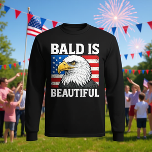 Camiseta de manga larga Bald Is Beautiful Usa Bald Eagle con diseño de bandera estadounidense del 4 de julio - Product Image 3
