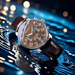 Montre à quartz Modiya pour homme, chronographe analogique, phase de lune, tachymètre, date, boîtier en acier inoxydable, bracelet en cuir noir, été 2024 - Product Image 2